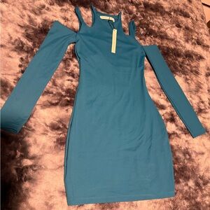 Susana Monaco Blue Ribbed Long Sleeve Dress